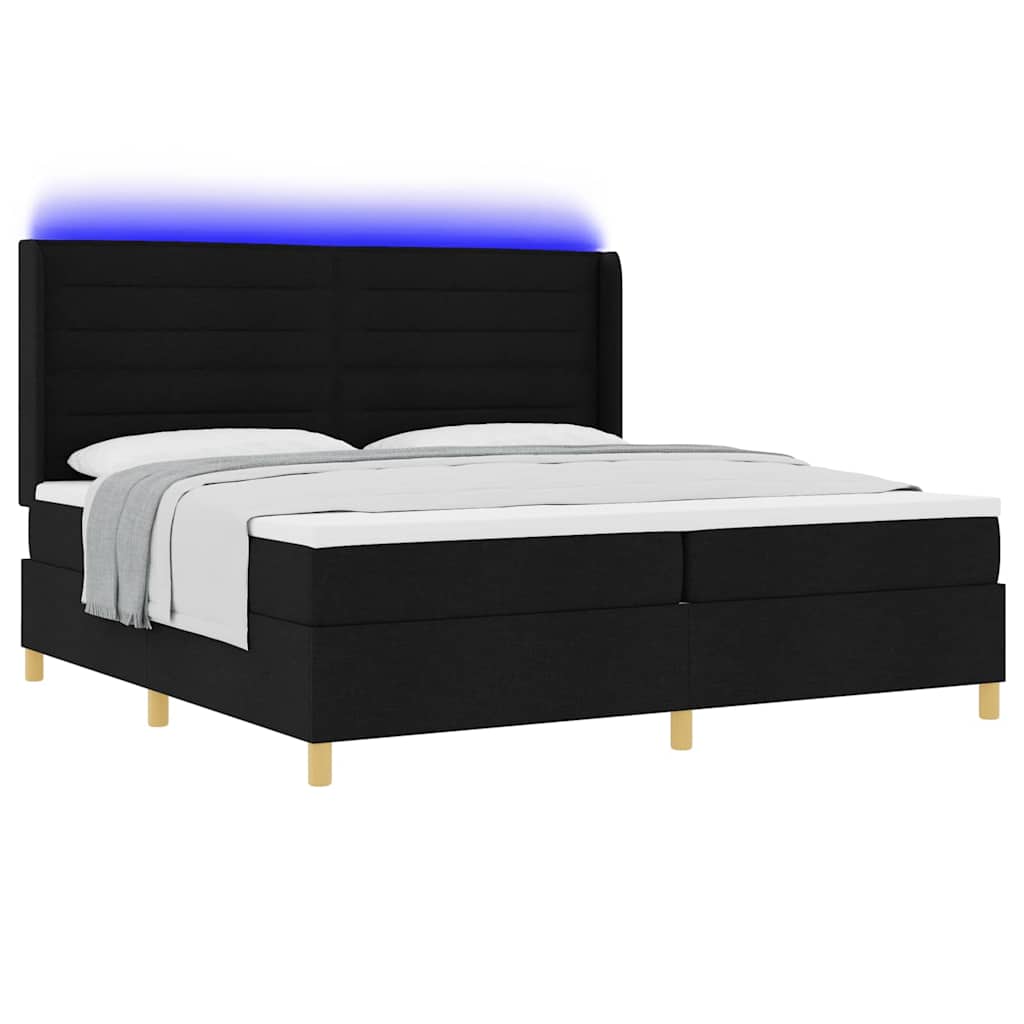 vidaXL Łóżko sprężynowe z materacem z LED Czarny 200 x 200 cm tkanina