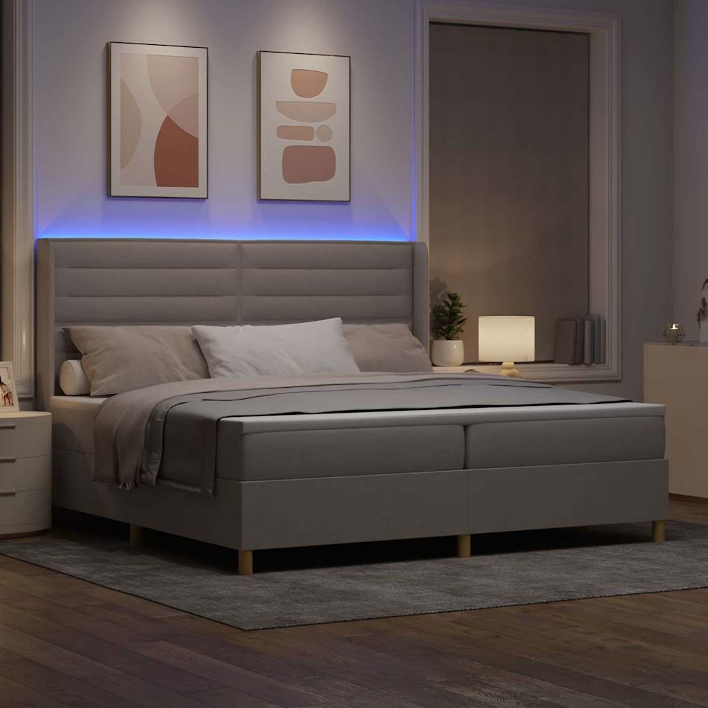 vidaXL Łóżko sprężynowe z paskami LED Ciemnoszary 200 x 200 cm tkanina