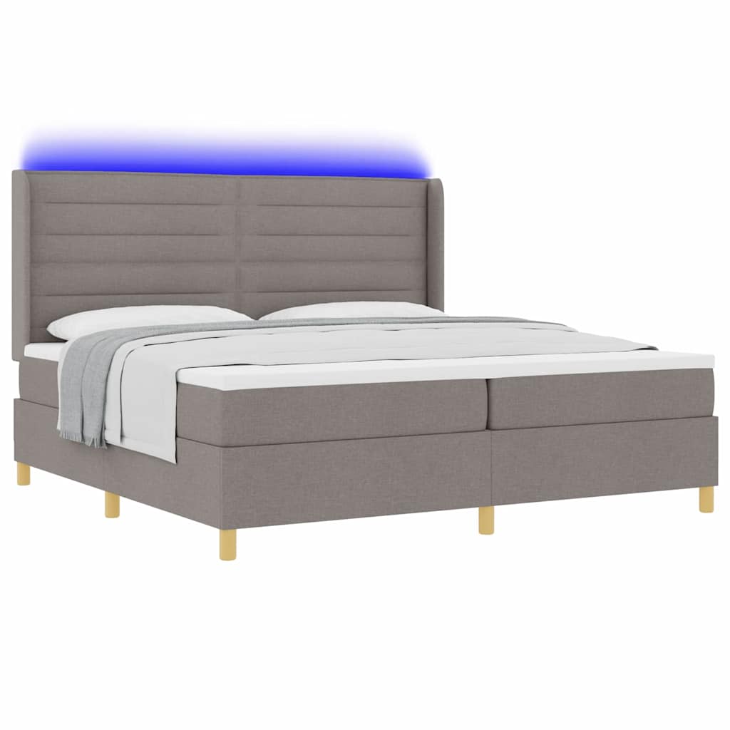 vidaXL Łóżko sprężynowe z paskami LED Ciemnoszary 200 x 200 cm tkanina