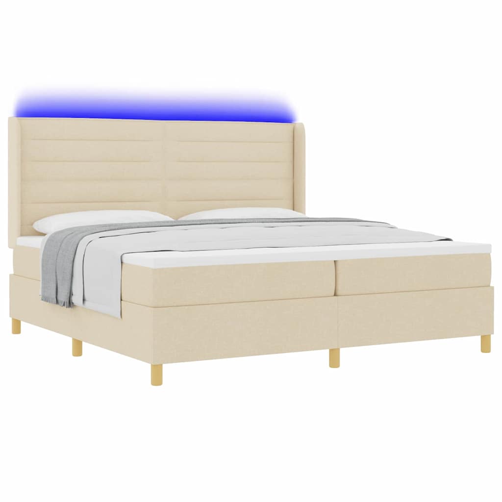 vidaXL Łóżko sprężynowe z materacem z LED Kremowy 200 x 200 cm tkanina