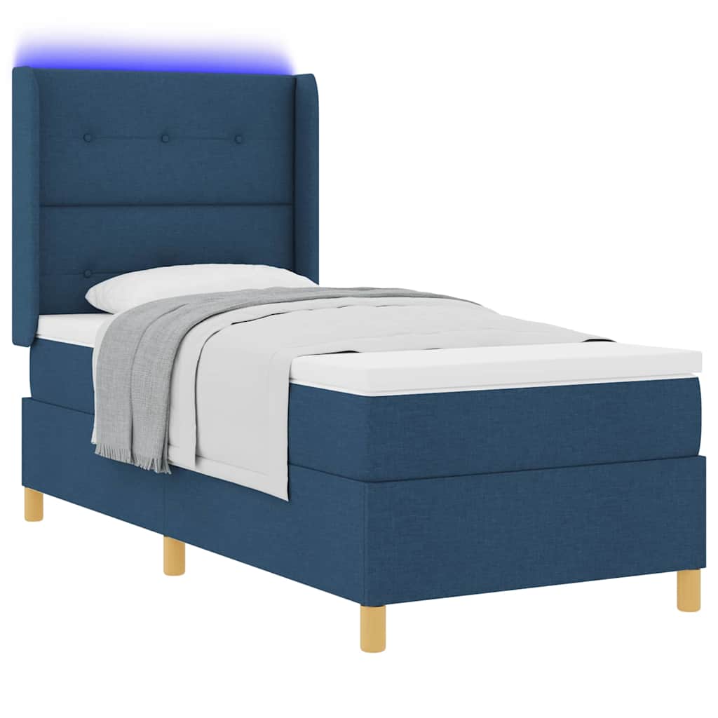 vidaXL Łóżko sprężynowe z paskami LED Niebieski 90 x 190 cm tkanina
