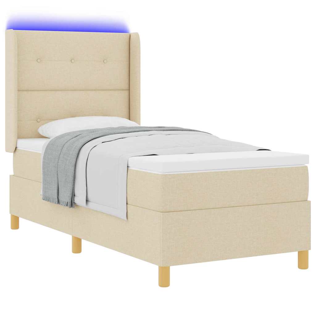 vidaXL Łóżko sprężynowe z paskami LED Kremowy 90 x 200 cm tkanina