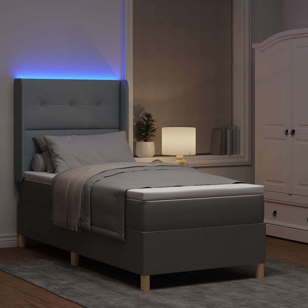 vidaXL Łóżko sprężynowe z paskami LED Jasnoszary 100 x 200 cm tkanina