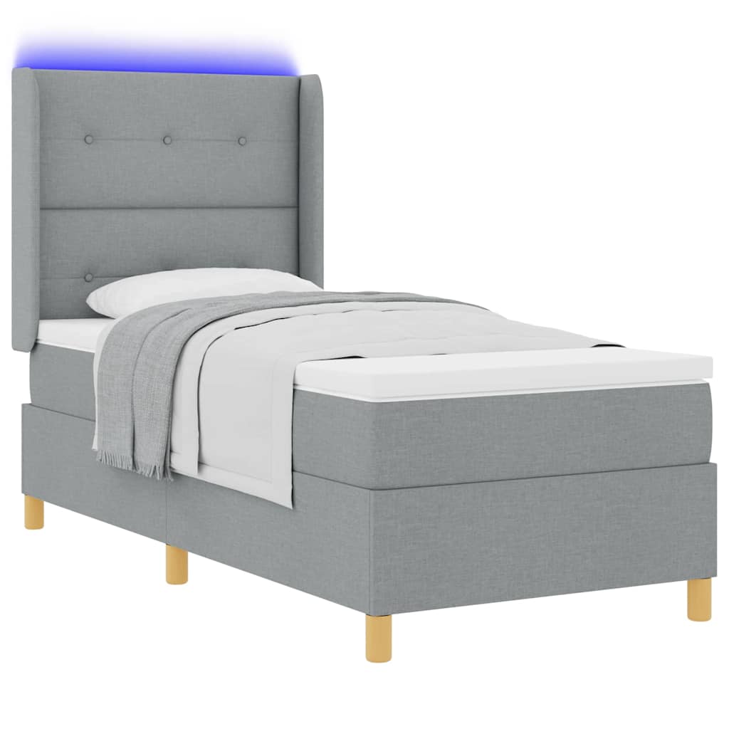 vidaXL Łóżko sprężynowe z paskami LED Jasnoszary 100 x 200 cm tkanina