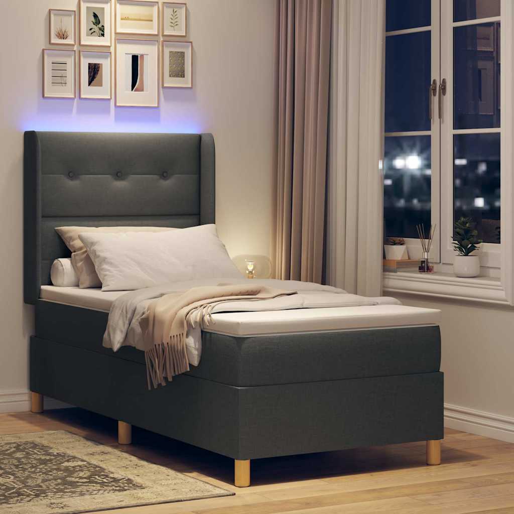 vidaXL Łóżko sprężynowe z paskami LED Szary 100 x 200 cm tkanina