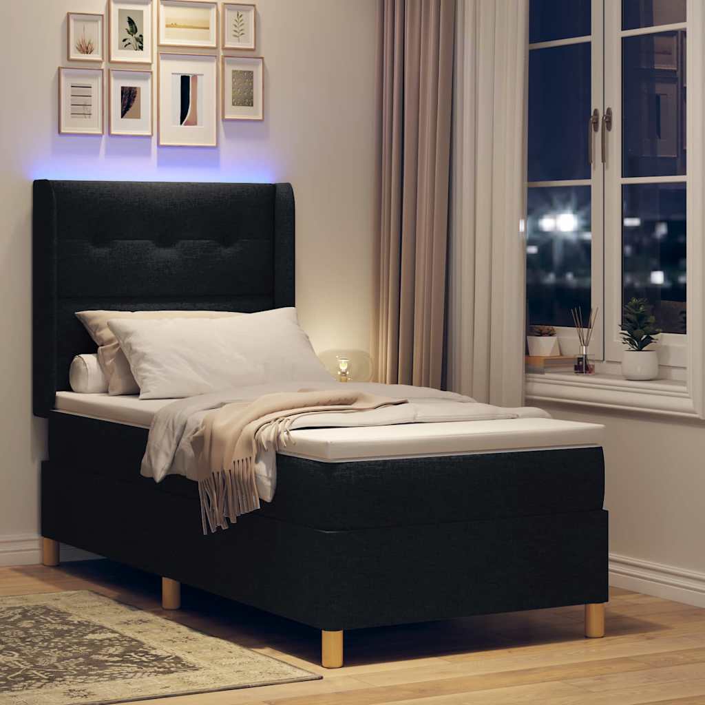 vidaXL Łóżko sprężynowe z paskami LED Czarny 100 x 200 cm tkanina