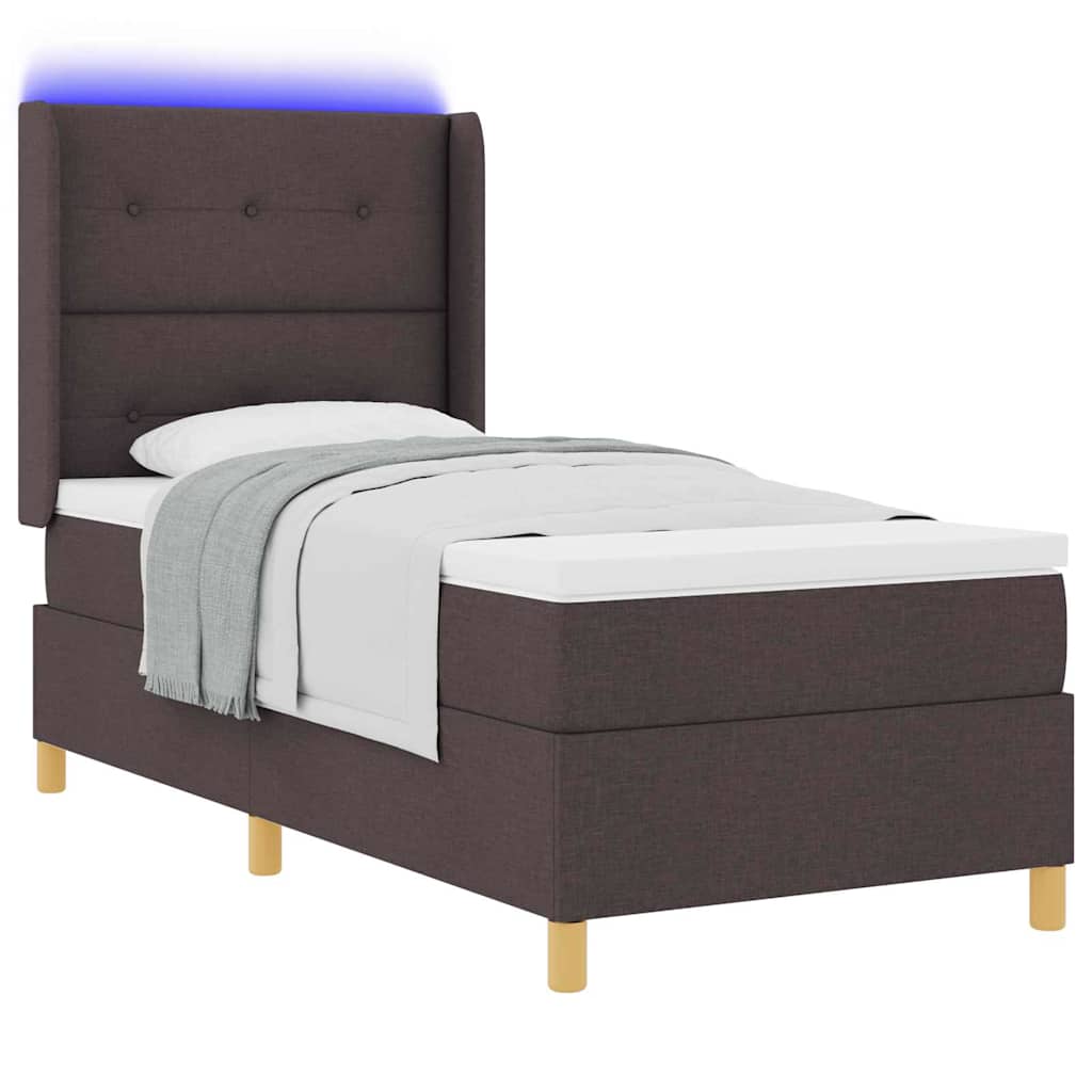 vidaXL Łóżko sprężynowe z paskami LED Brązowy 100 x 200 cm tkanina