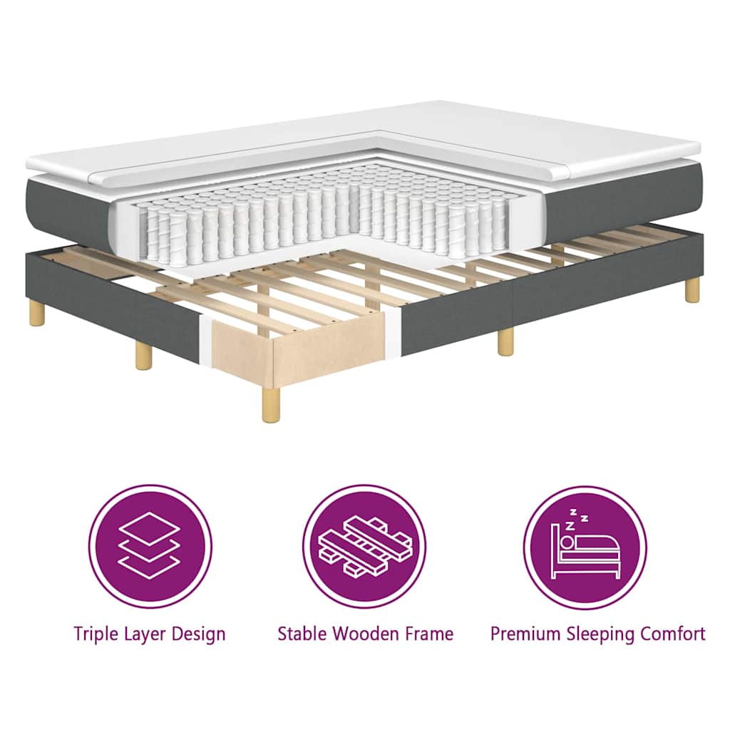 vidaXL Łóżko sprężynowe z paskami LED Szary 140 x 190 cm tkanina