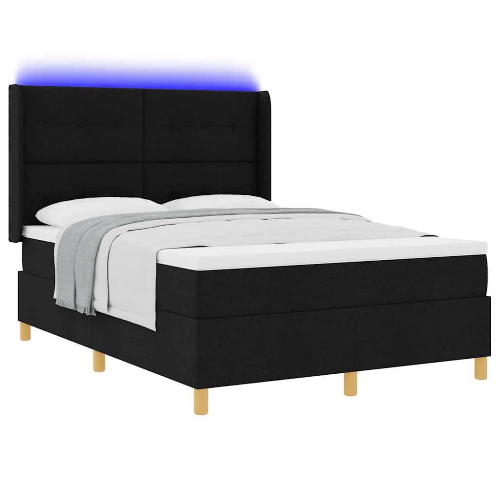 vidaXL Łóżko sprężynowe z paskami LED Czarny 140 x 190 cm tkanina