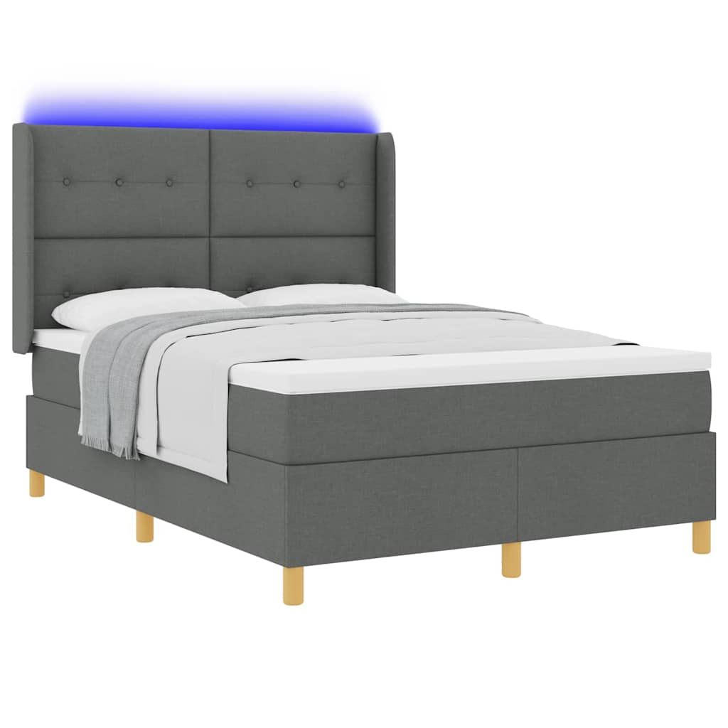 vidaXL Łóżko sprężynowe z paskami LED Szary 140 x 200 cm tkanina
