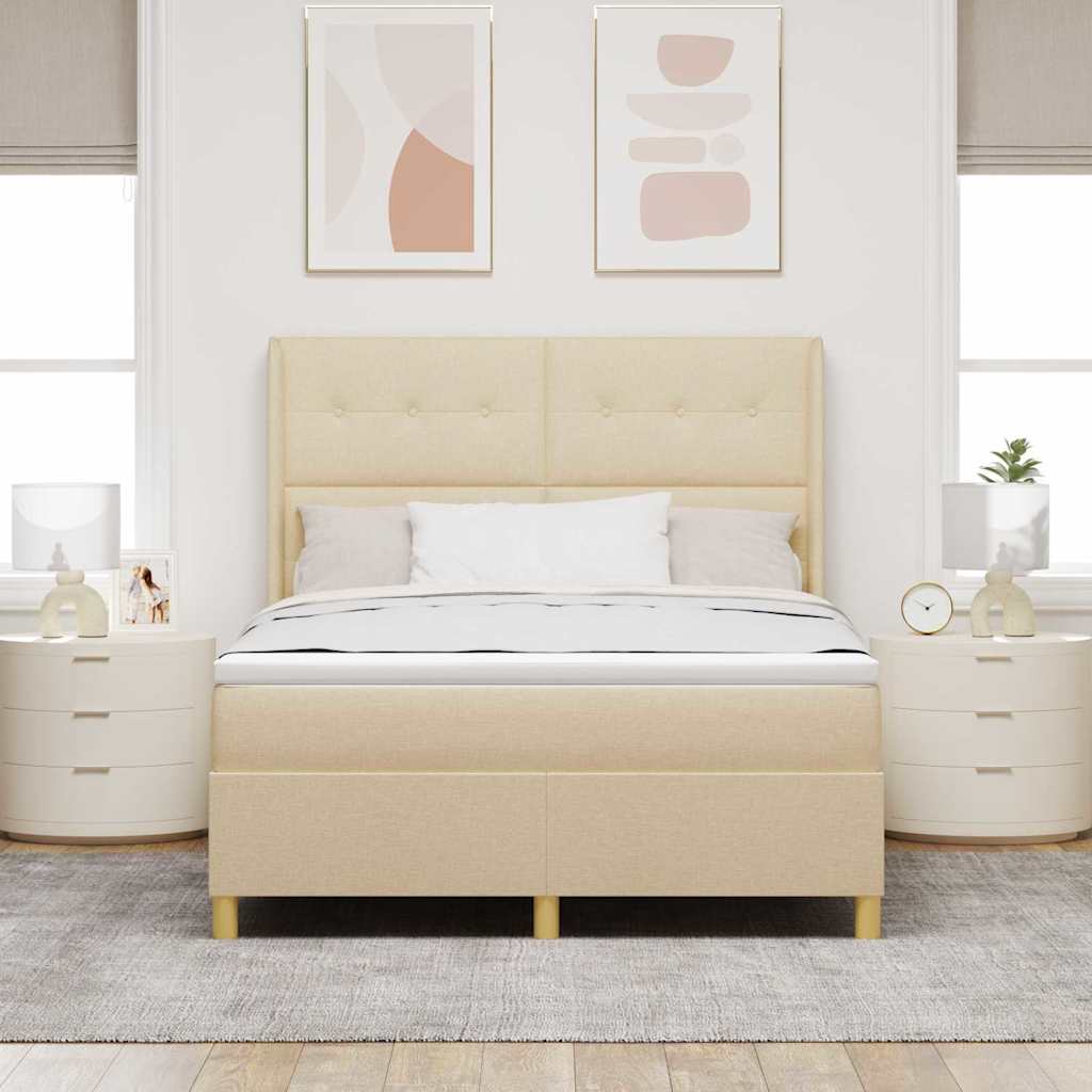 vidaXL Łóżko sprężynowe z poduszką Kremowy 140 x 200 cm tkanina