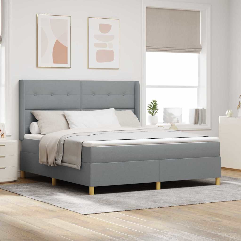 vidaXL Łóżko sprężynowe z paskami LED Jasnoszary 180 x 200 cm tkanina