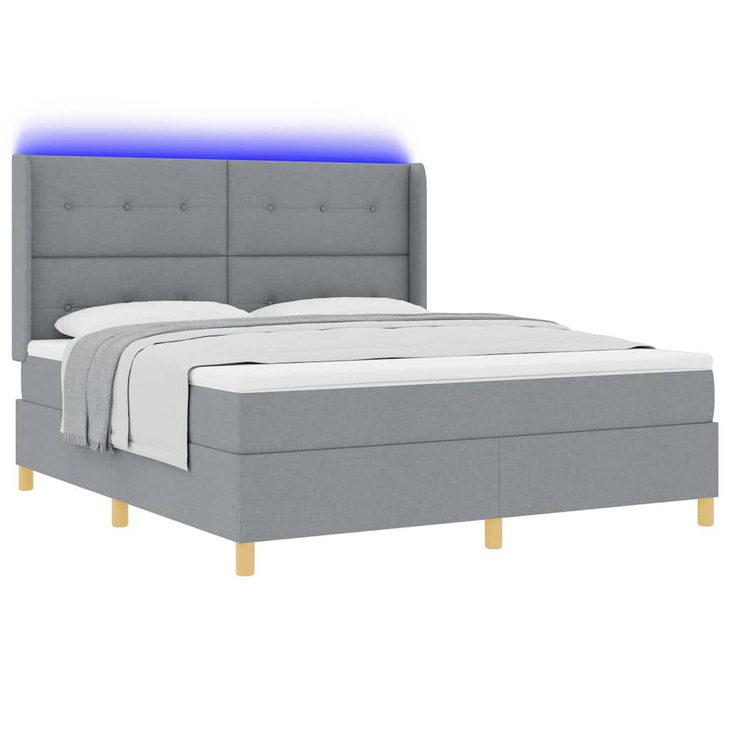 vidaXL Łóżko sprężynowe z paskami LED Jasnoszary 180 x 200 cm tkanina