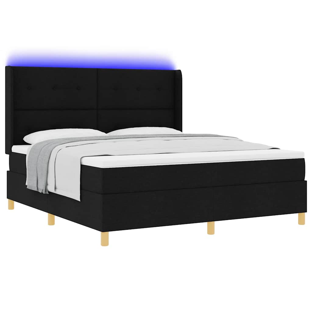 vidaXL Łóżko sprężynowe z paskami LED Czarny 180 x 200 cm tkanina