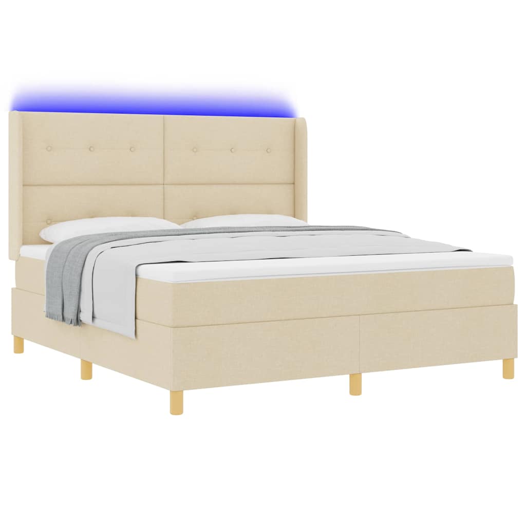 vidaXL Łóżko sprężynowe z paskami LED Kremowy 180 x 200 cm tkanina