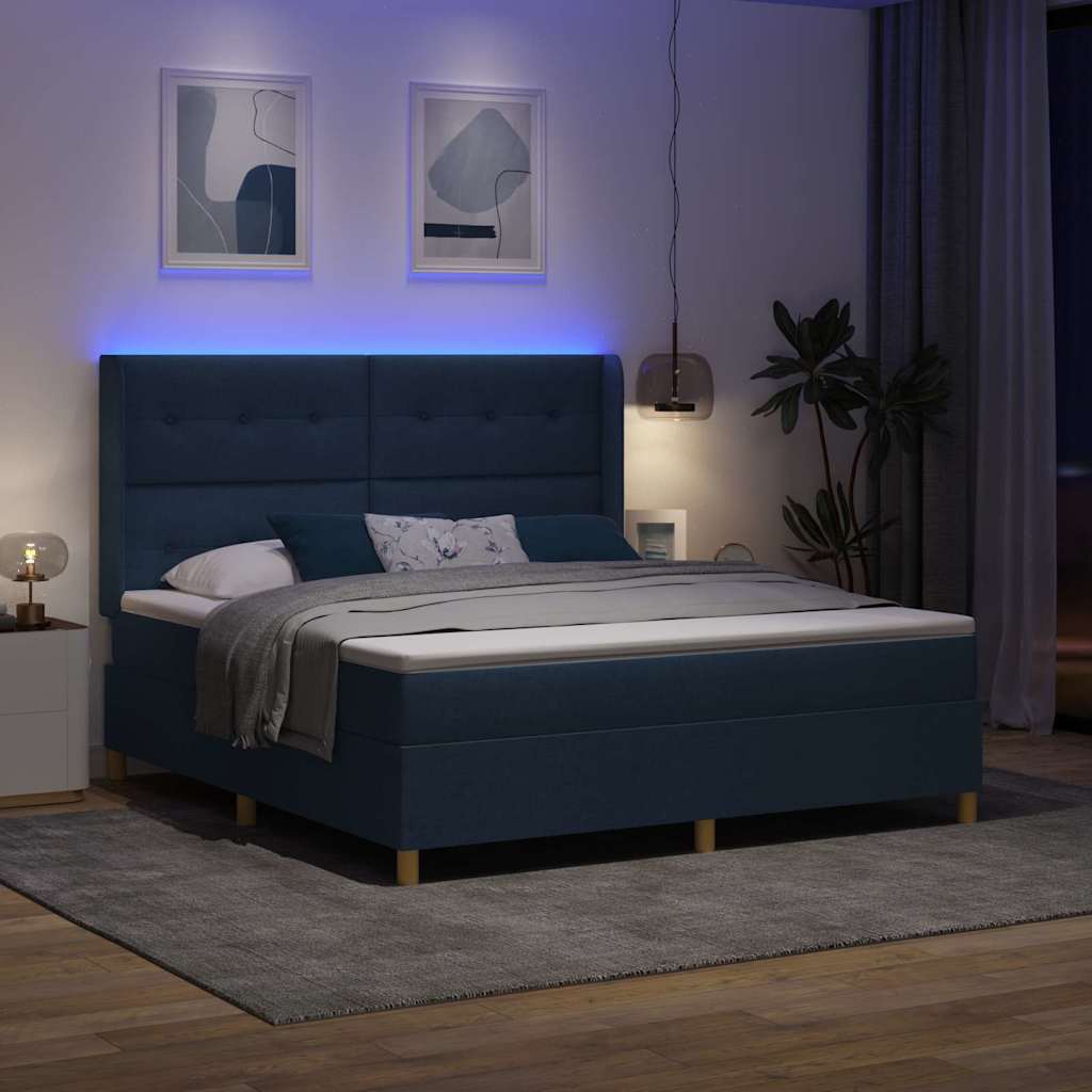 vidaXL Łóżko sprężynowe z paskami LED Niebieski 180 x 200 cm tkanina