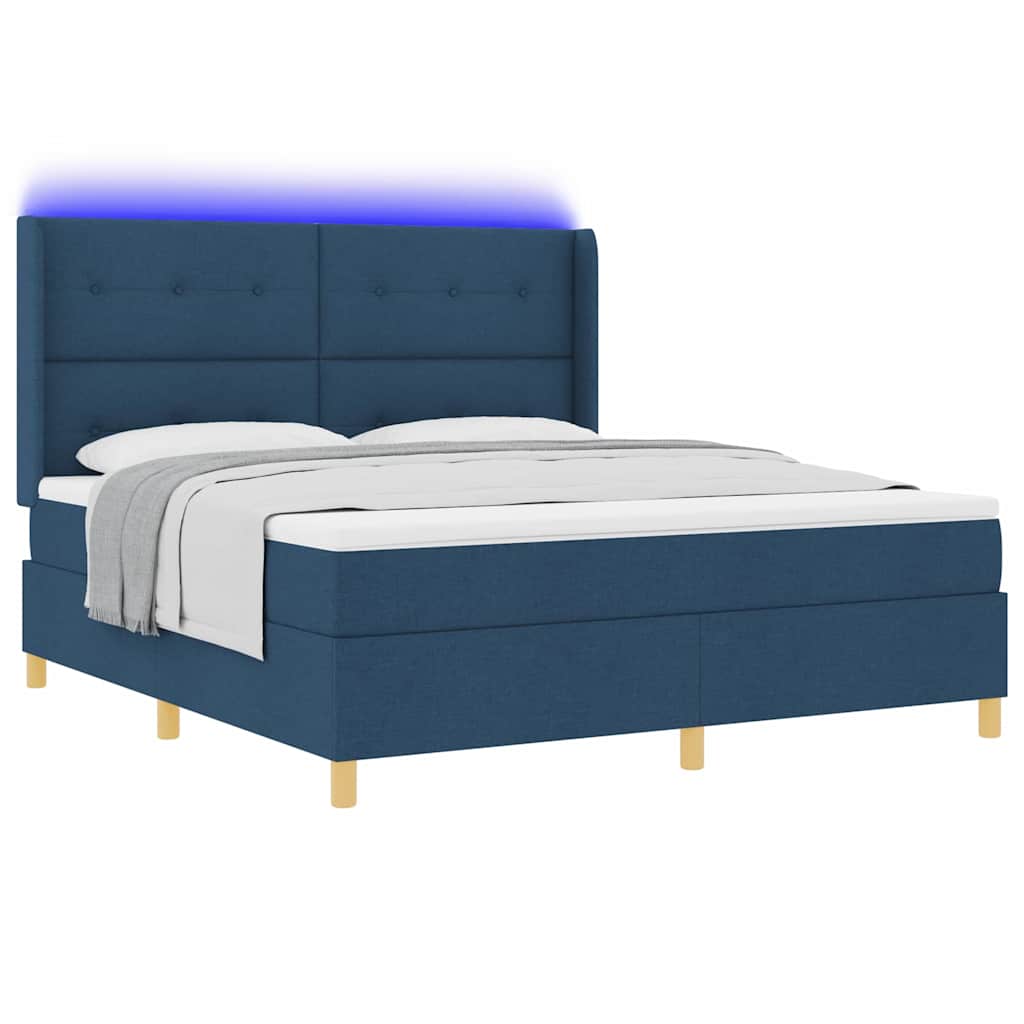vidaXL Łóżko sprężynowe z paskami LED Niebieski 180 x 200 cm tkanina