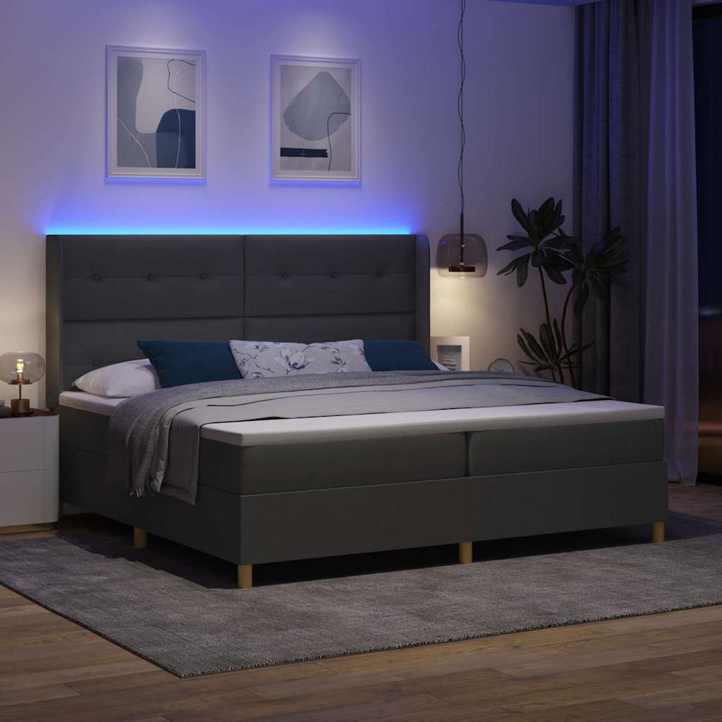 vidaXL Łóżko sprężynowe z paskami LED Szary 200 x 200 cm tkanina