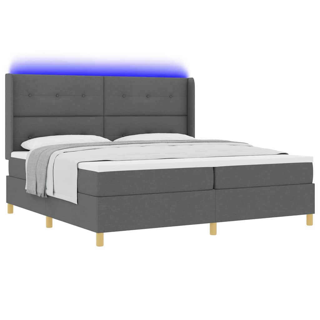 vidaXL Łóżko sprężynowe z paskami LED Szary 200 x 200 cm tkanina