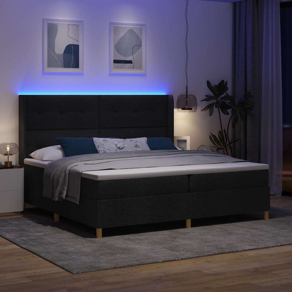 vidaXL Łóżko sprężynowe z paskami LED Czarny 200 x 200 cm tkanina