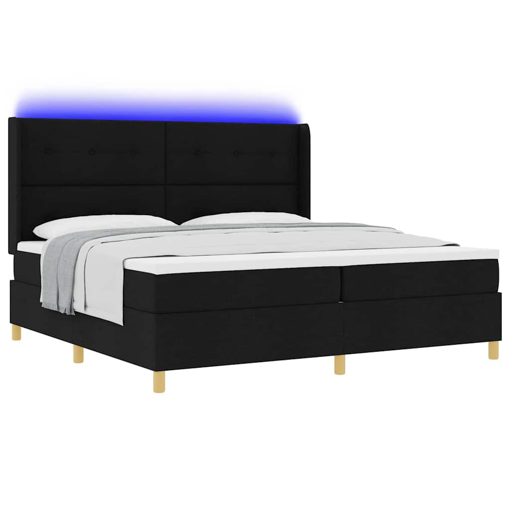 vidaXL Łóżko sprężynowe z paskami LED Czarny 200 x 200 cm tkanina
