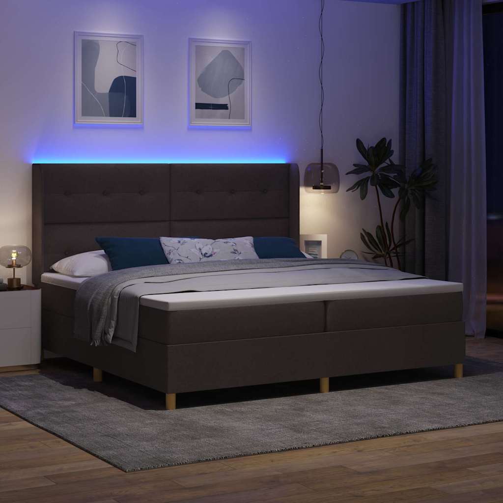 vidaXL Łóżko sprężynowe z paskami LED Brązowy 200 x 200 cm tkanina