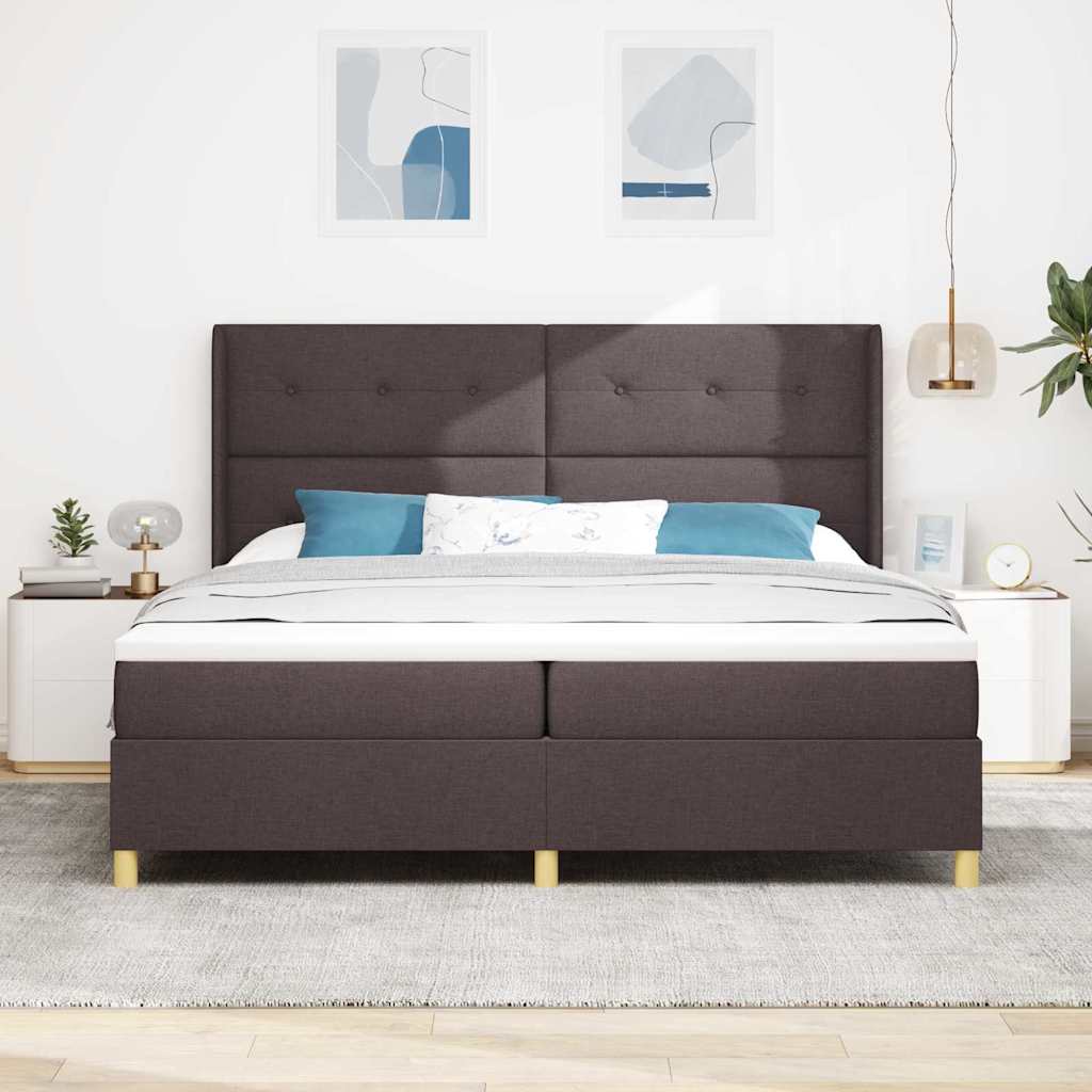 vidaXL Łóżko sprężynowe z paskami LED Brązowy 200 x 200 cm tkanina