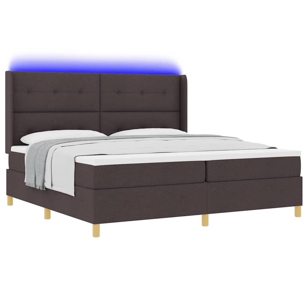 vidaXL Łóżko sprężynowe z paskami LED Brązowy 200 x 200 cm tkanina