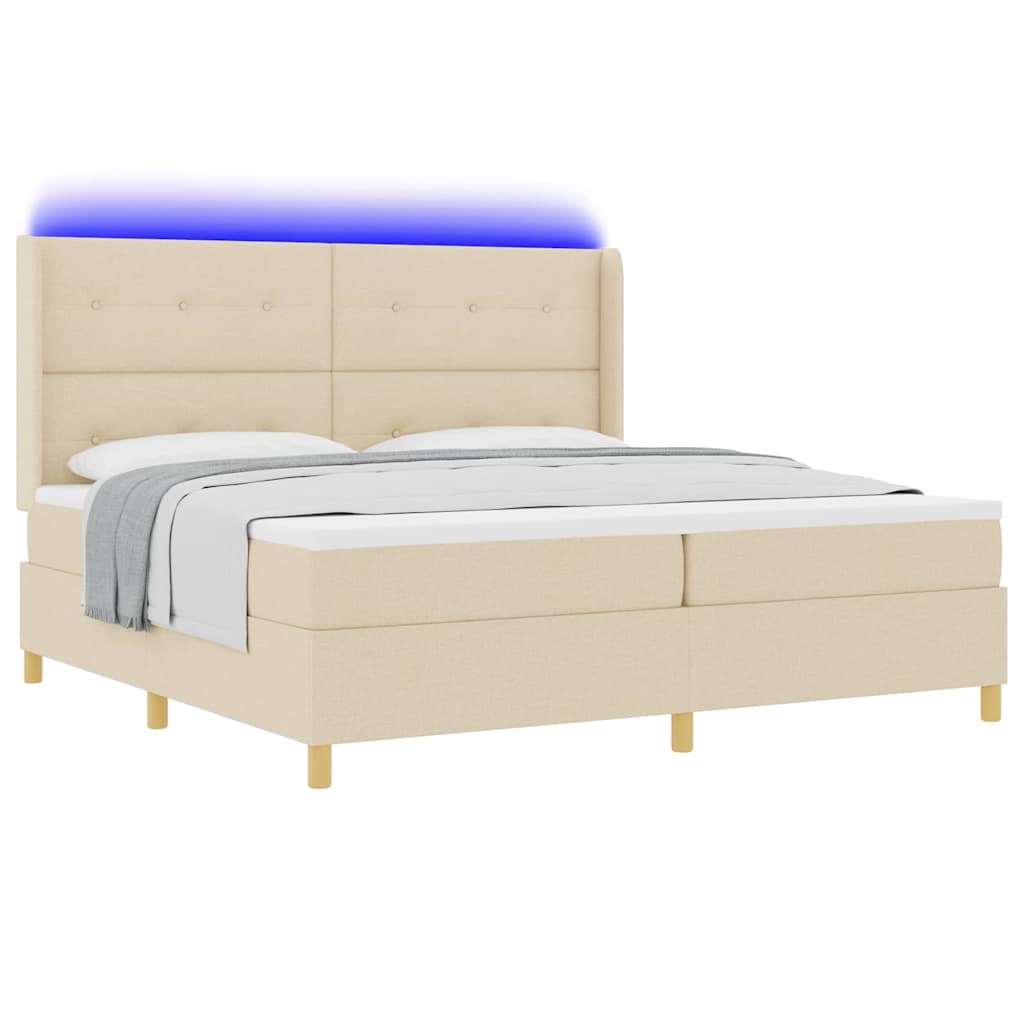 vidaXL Łóżko sprężynowe z paskami LED Kremowy 200 x 200 cm tkanina