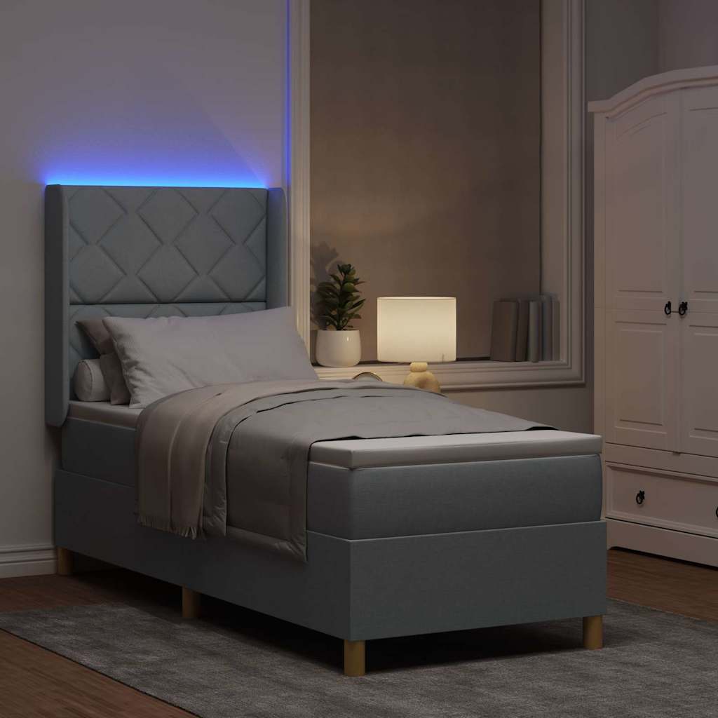 vidaXL Łóżko sprężynowe z paskami LED Jasnoszary 80 x 200 cm tkanina