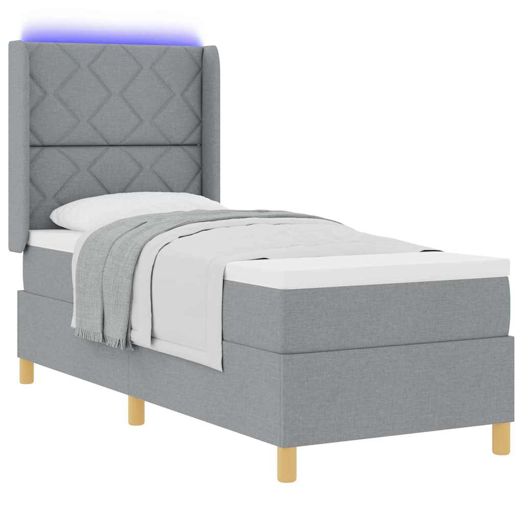 vidaXL Łóżko sprężynowe z paskami LED Jasnoszary 80 x 200 cm tkanina
