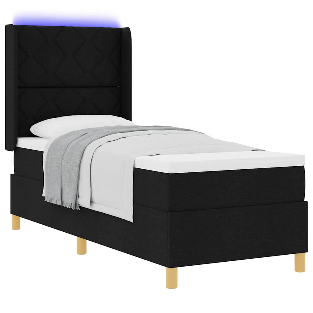 vidaXL Łóżko sprężynowe z paskami LED Czarny 80 x 200 cm tkanina