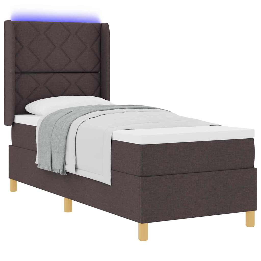 vidaXL Łóżko sprężynowe z paskami LED Brązowy 80 x 200 cm tkanina