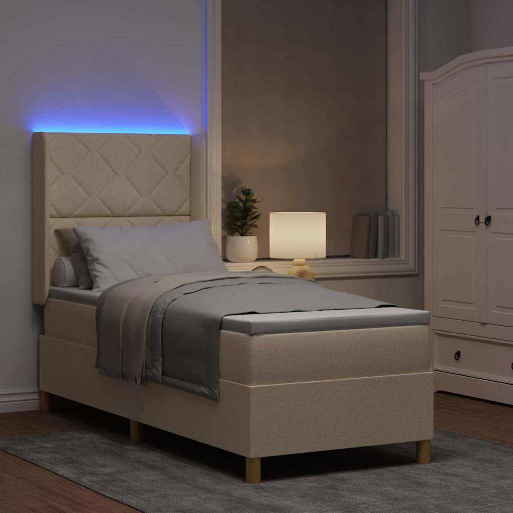vidaXL Łóżko sprężynowe z paskami LED Kremowy 80 x 200 cm tkanina