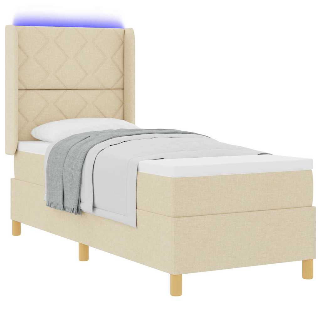 vidaXL Łóżko sprężynowe z paskami LED Kremowy 80 x 200 cm tkanina