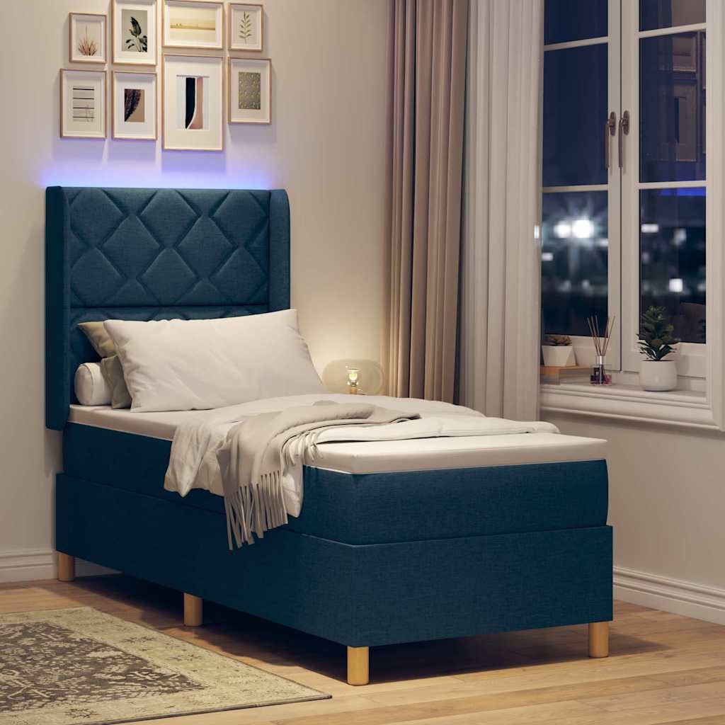 vidaXL Łóżko sprężynowe z paskami LED Niebieski 80 x 200 cm tkanina