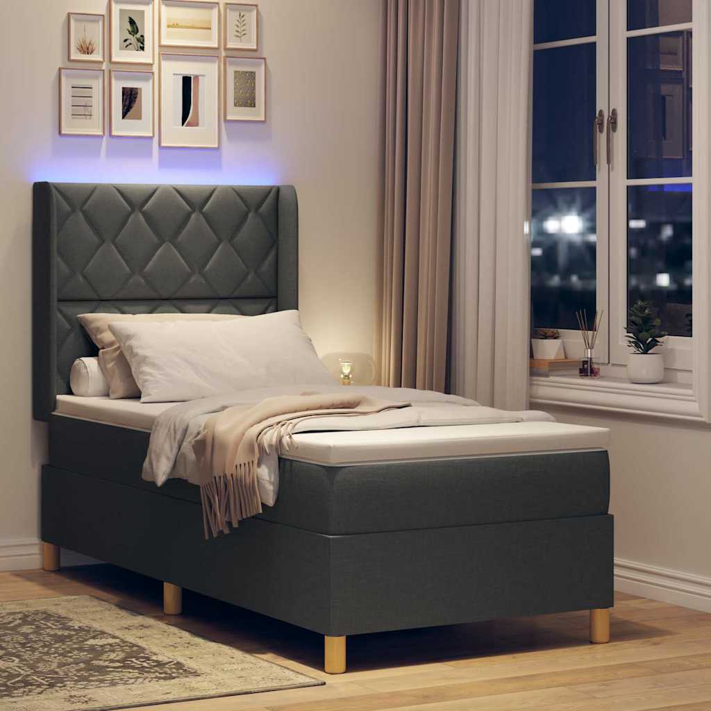 vidaXL Łóżko sprężynowe z paskami LED Szary 90 x 190 cm tkanina