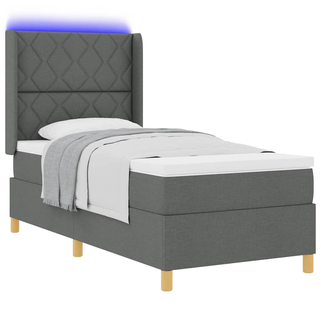 vidaXL Łóżko sprężynowe z paskami LED Szary 90 x 190 cm tkanina