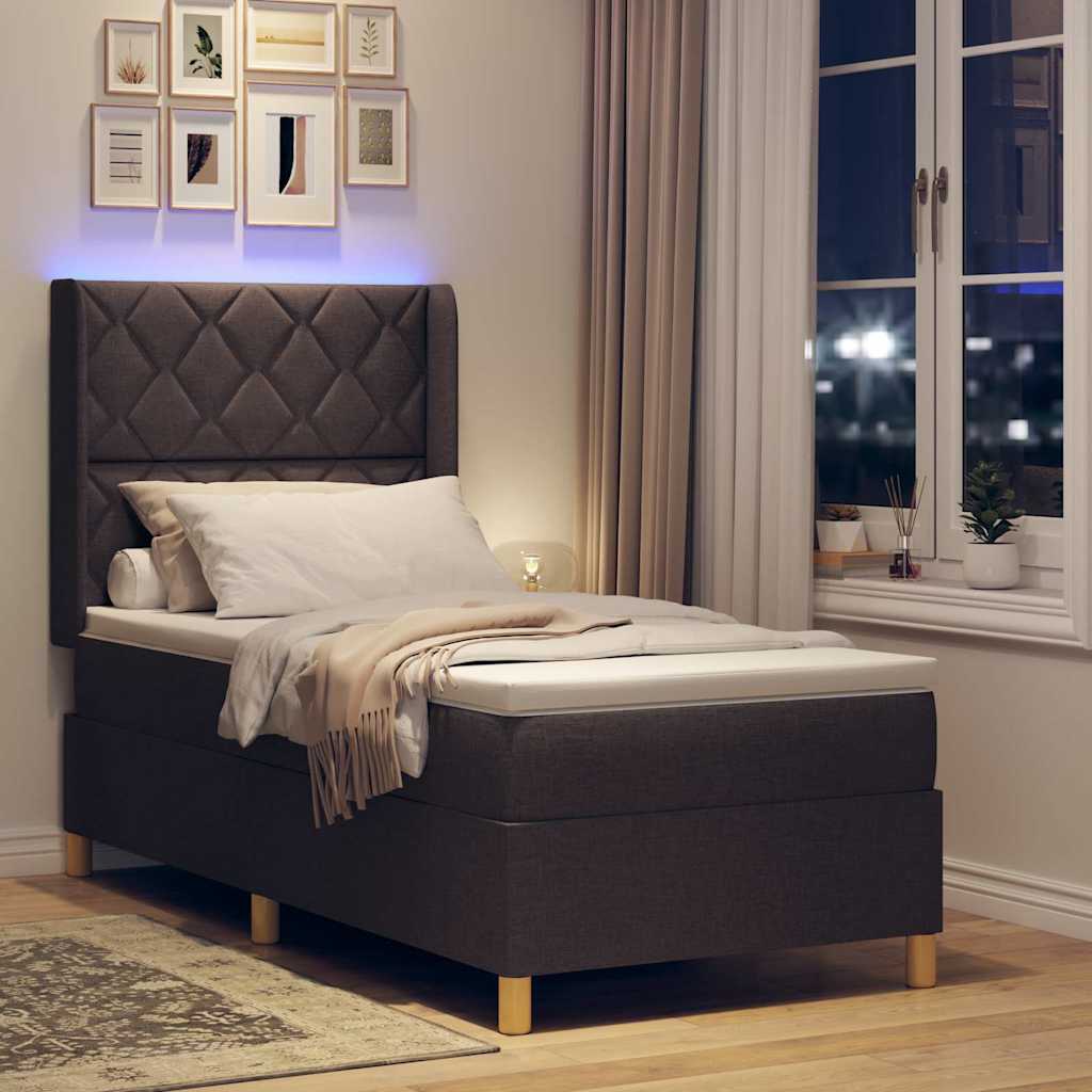 vidaXL Łóżko sprężynowe z paskami LED Brązowy 90 x 190 cm tkanina