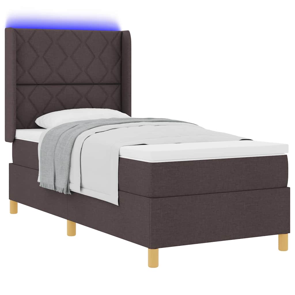 vidaXL Łóżko sprężynowe z paskami LED Brązowy 90 x 190 cm tkanina