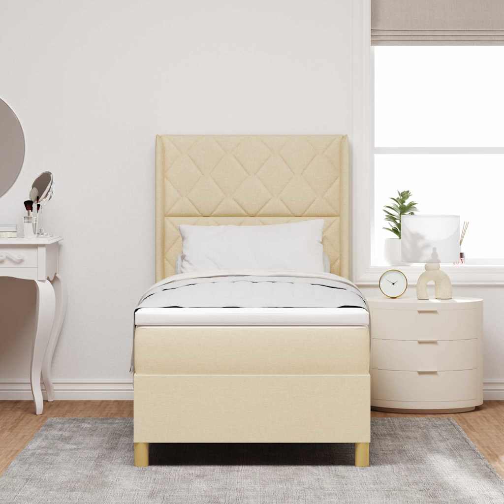vidaXL Łóżko sprężynowe z paskami LED Kremowy 90 x 190 cm tkanina