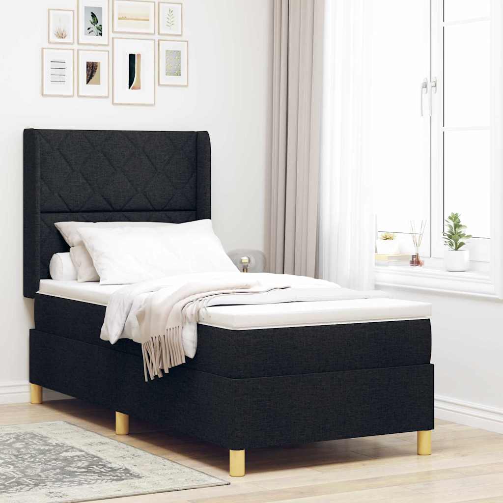 vidaXL Łóżko sprężynowe z paskami LED Czarny 90 x 200 cm tkanina