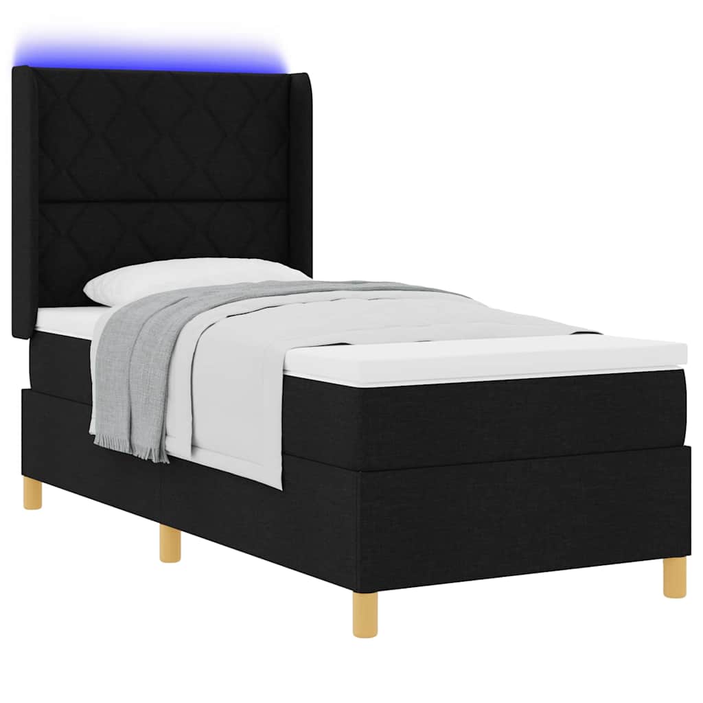 vidaXL Łóżko sprężynowe z paskami LED Czarny 90 x 200 cm tkanina