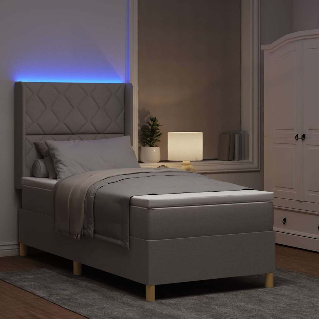 vidaXL Łóżko sprężynowe z paskami LED Ciemnoszary 90 x 200 cm tkanina