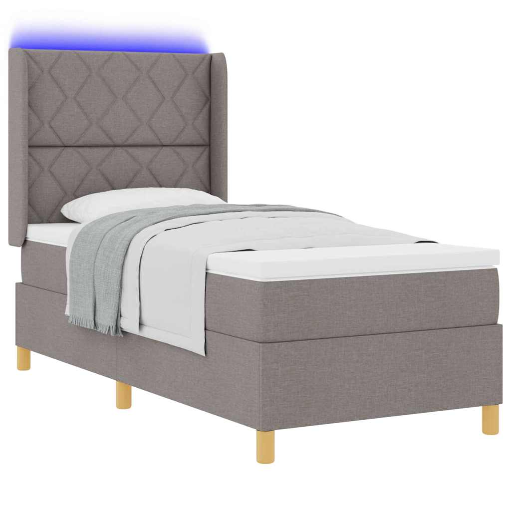 vidaXL Łóżko sprężynowe z paskami LED Ciemnoszary 100 x 200 cm tkanina