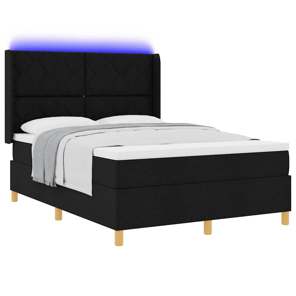 vidaXL Łóżko sprężynowe z paskami LED Czarny 140 x 190 cm tkanina