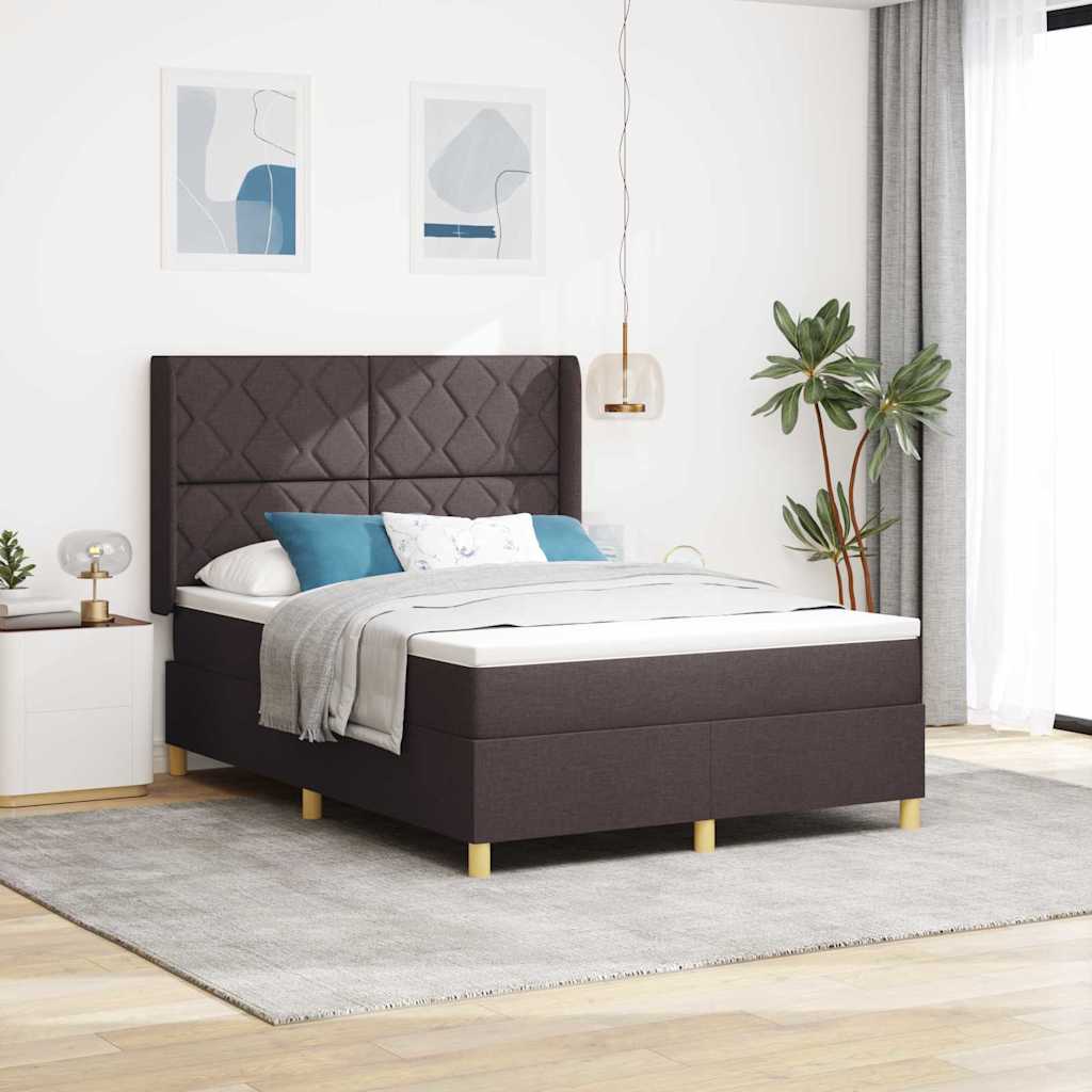 vidaXL Łóżko sprężynowe z paskami LED Brązowy 140 x 190 cm tkanina