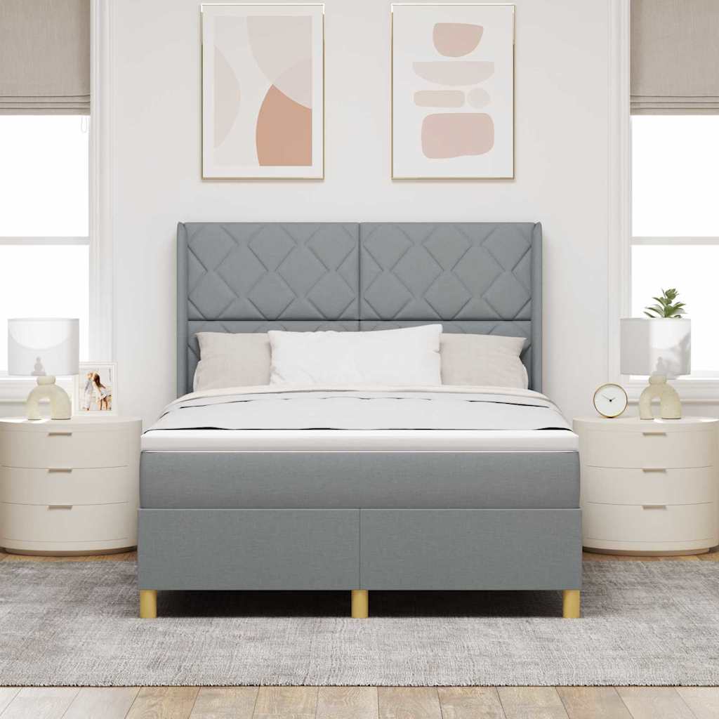 vidaXL Łóżko sprężynowe z paskami LED Jasnoszary 140 x 200 cm tkanina