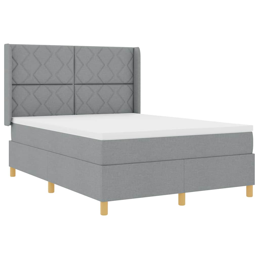 vidaXL Łóżko sprężynowe z paskami LED Jasnoszary 140 x 200 cm tkanina