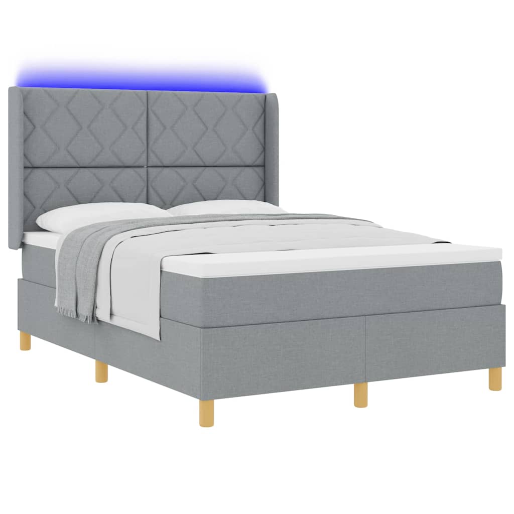 vidaXL Łóżko sprężynowe z paskami LED Jasnoszary 140 x 200 cm tkanina
